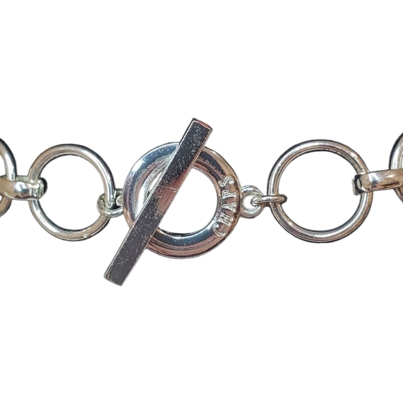 Estate Chaps Silver-Tone Red Enamel Open Circle Link 36" Toggle Clasp Necklace - Picture 5 of 8